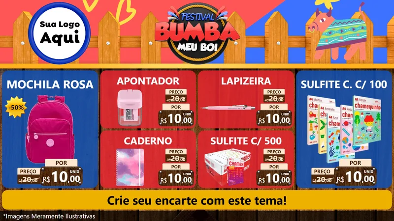 Modelo de TV para TV Horizontal com o tema Festival Bumba Meu Boi para Papelaria
