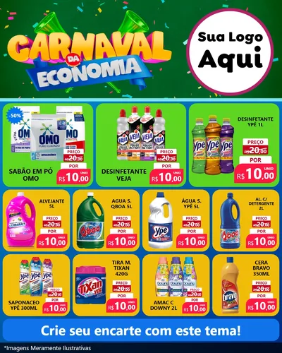 Modelo de Rede Social para Feed Instagram com o tema Carnaval da Economia para Produtos de Limpeza