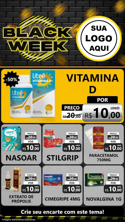 Modelo de Rede Social para Stories com o tema Black Week para Farmácia