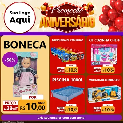 Modelo de Rede Social para Feed Facebook com o tema Promoção de Aniversário para Brinquedos