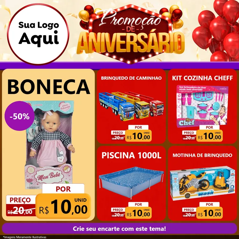 Modelo de Rede Social para Feed Facebook com o tema Promoção de Aniversário para Brinquedos
