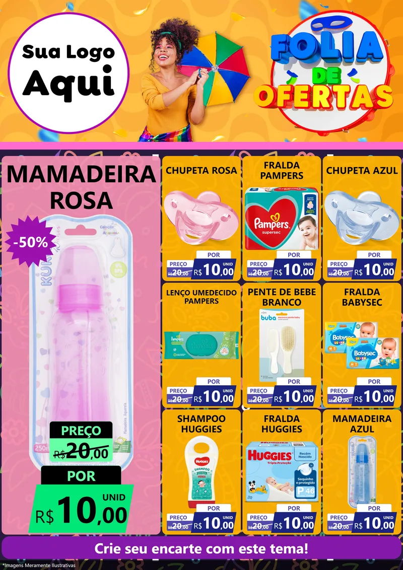 Modelo de Encarte para Encarte A4 Vertical com o tema Folia de Ofertas para Bebês