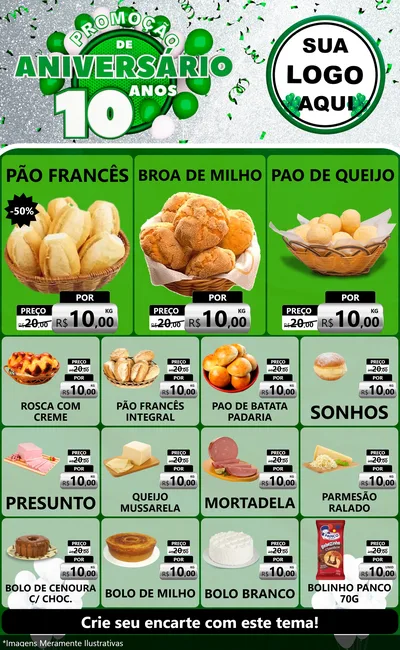 Modelo de Encarte para Encarte Grande com o tema Promoção de Aniversário - 10 Anos para Padaria