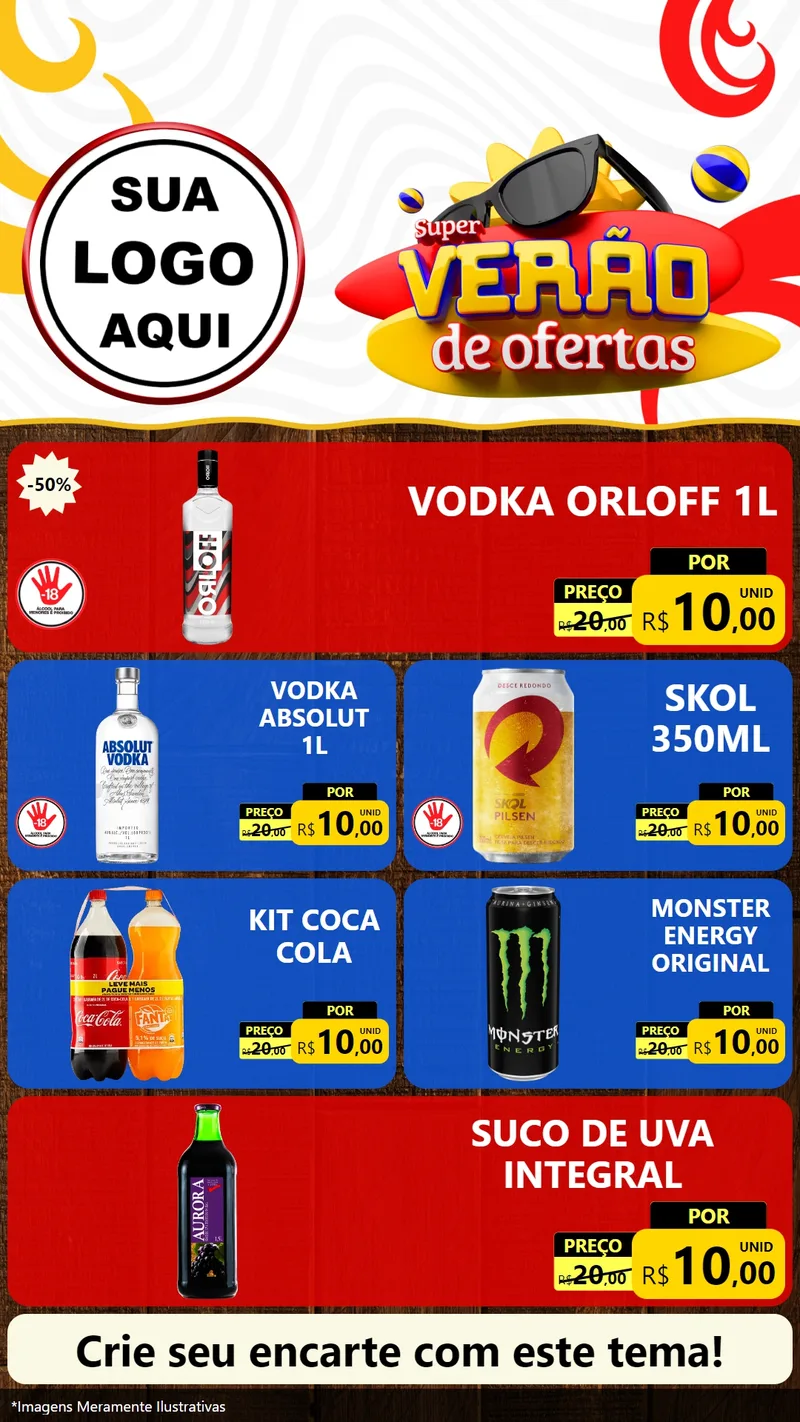 Modelo de TV para TV Vertical com o tema Super Verão de Ofertas para Distribuidora de bebidas