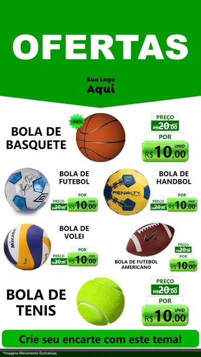Modelo de TV para TV Vertical com o tema Ofertas Verde Cartaz para Artigos Esportivos