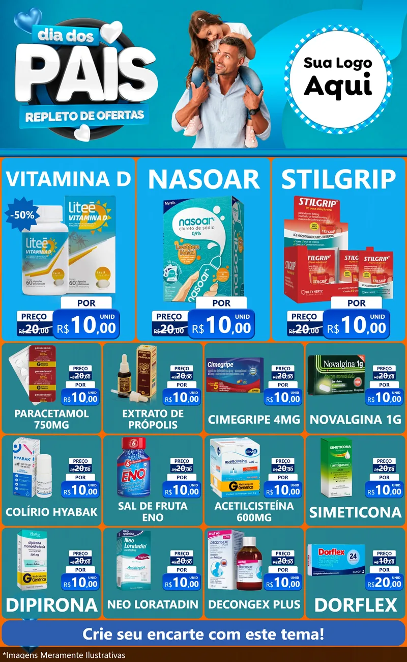 Modelo de Encarte para Encarte Grande com o tema Dia Dos Pais Repleto de Ofertas para Farmácia