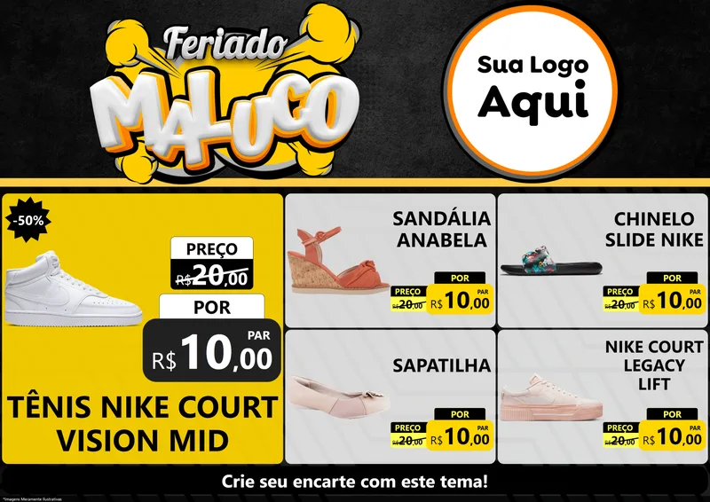 Modelo de Encarte para Encarte A4 Horizontal com o tema Feriado Maluco para Calçados