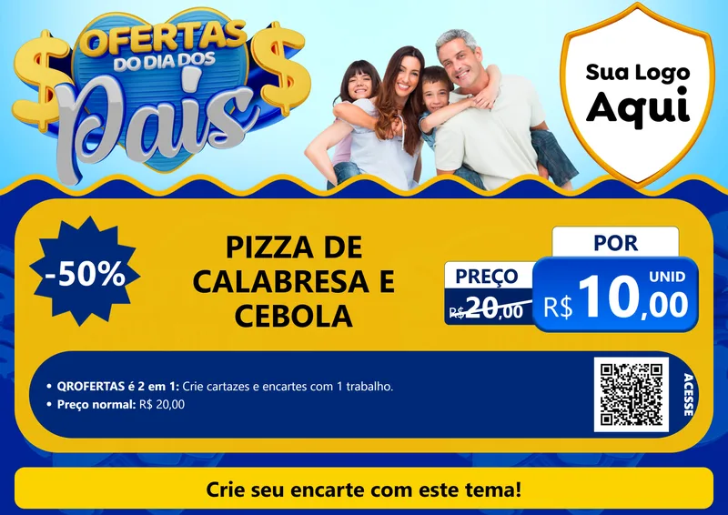 Modelo de Cartaz para Cartaz A4 Horizontal com o tema Ofertas do Dia dos Pais para Pizzaria