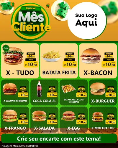 Modelo de Rede Social para Feed Instagram com o tema Especial Mês do Cliente para Hamburgueria