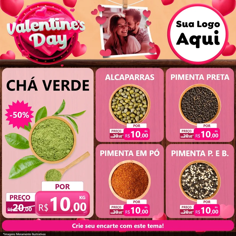 Modelo de Rede Social para Feed Facebook com o tema Valentine's Day para Produtos Naturais