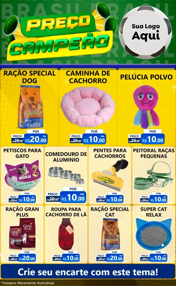 Modelo de Encarte para Encarte Grande com o tema Preço Campeão - Copa para Pet Shop