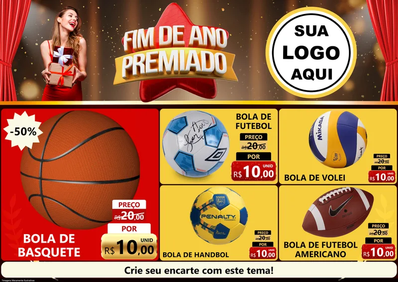 Modelo de Encarte para Encarte A4 Horizontal com o tema Fim de Ano Premiado para Artigos Esportivos
