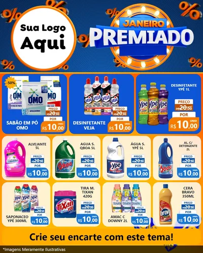 Modelo de Rede Social para Feed Instagram com o tema Janeiro Premiado para Produtos de Limpeza