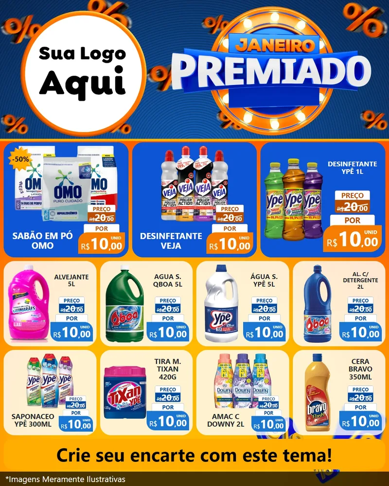 Modelo de Rede Social para Feed Instagram com o tema Janeiro Premiado para Produtos de Limpeza
