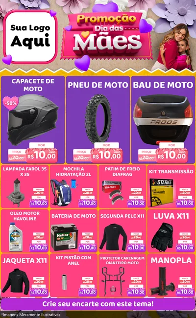Modelo de Encarte para Encarte Grande com o tema Promoção Dia das Mães para Moto peças