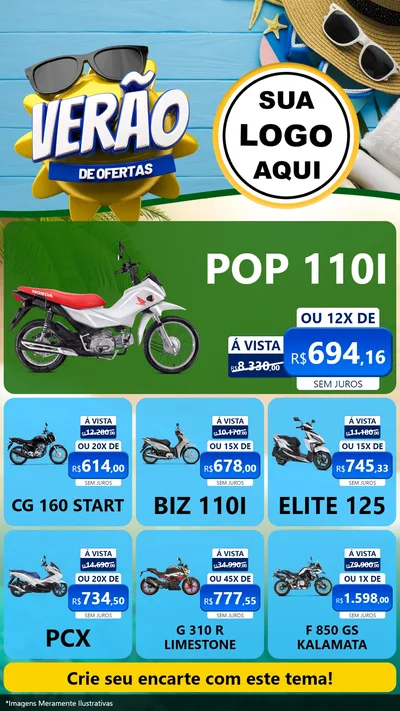 Modelo de Rede Social para Stories com o tema Verão de Ofertas para Concessionaria de Motos