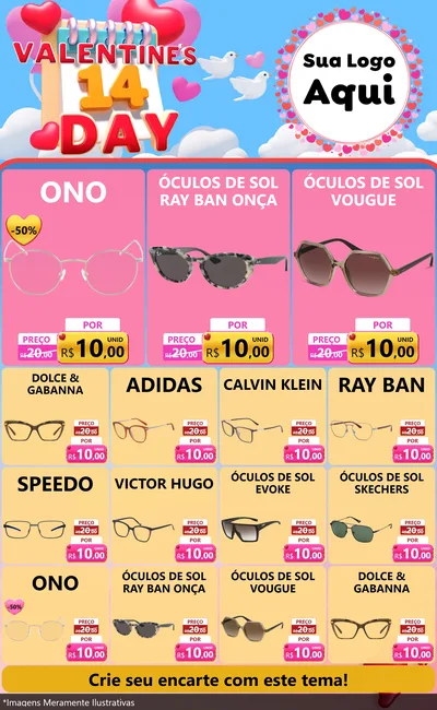 Modelo de Encarte para Encarte Grande com o tema Valentine's Day para Óticas