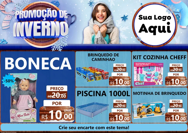 Modelo de Encarte para Encarte A4 Horizontal com o tema Promoção de Inverno para Brinquedos
