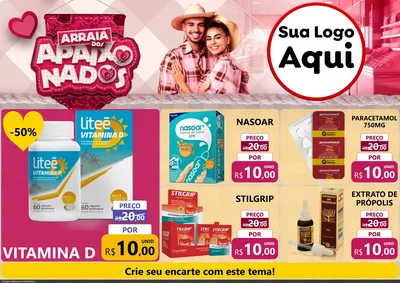 Modelo de Encarte para Encarte A4 Horizontal com o tema Arraiá dos Apaixonados - Junina para Farmácia
