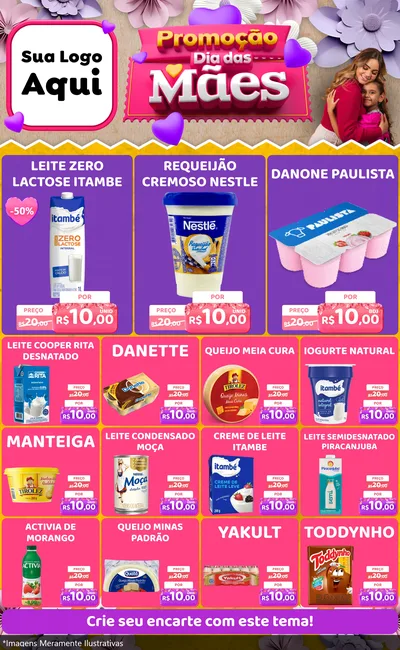 Modelo de Encarte para Encarte Grande com o tema Promoção Dia das Mães para Frios e Laticínios