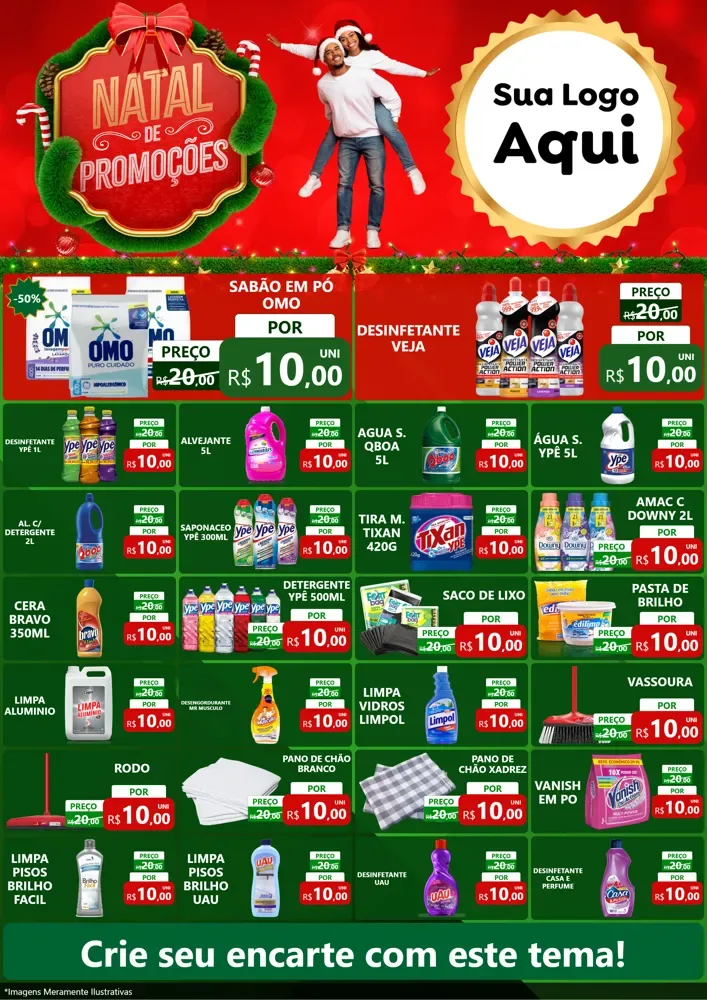 Modelo de Encarte para Encarte A4 Vertical com o tema Natal de Promoções para Produtos de Limpeza