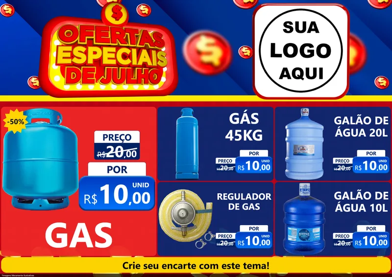 Modelo de Encarte para Encarte A4 Horizontal com o tema Ofertas Especiais de Julho para Água e gás
