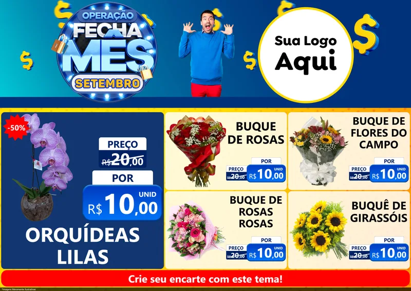 Modelo de Encarte para Encarte A4 Horizontal com o tema Operação Fecha Mês Setembro para Floricultura e jardim