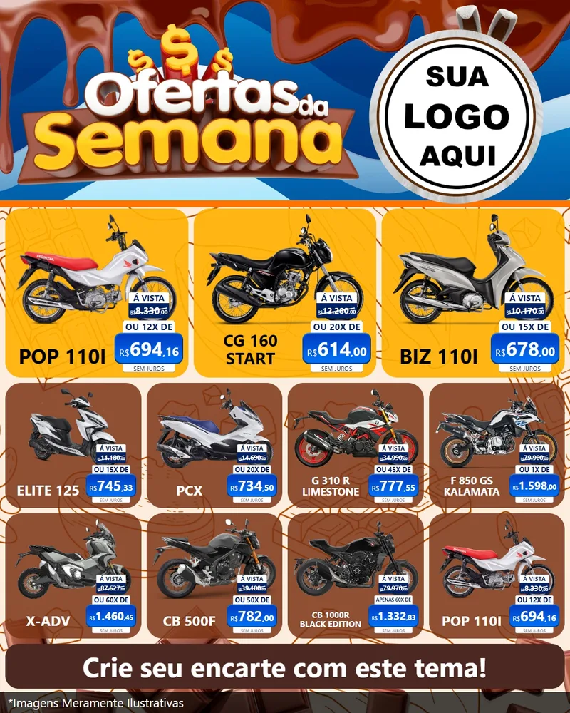 Modelo de Rede Social para Feed Instagram com o tema Ofertas da Semana - Páscoa para Concessionaria de Motos