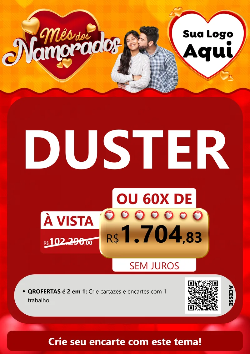 Modelo de Cartaz para Cartaz A4 Vertical com o tema Mês dos Namorados para Concessionaria de Carros