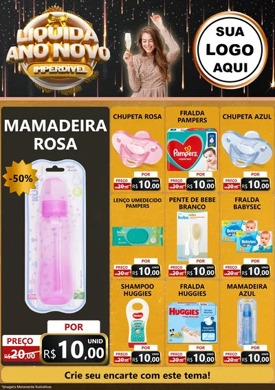Modelo de Encarte para Encarte A4 Vertical com o tema Liquida Ano Novo Imperdível para Bebês