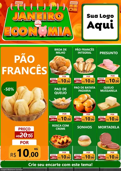 Modelo de Encarte para Encarte A4 Vertical com o tema Janeiro da Economia para Padaria