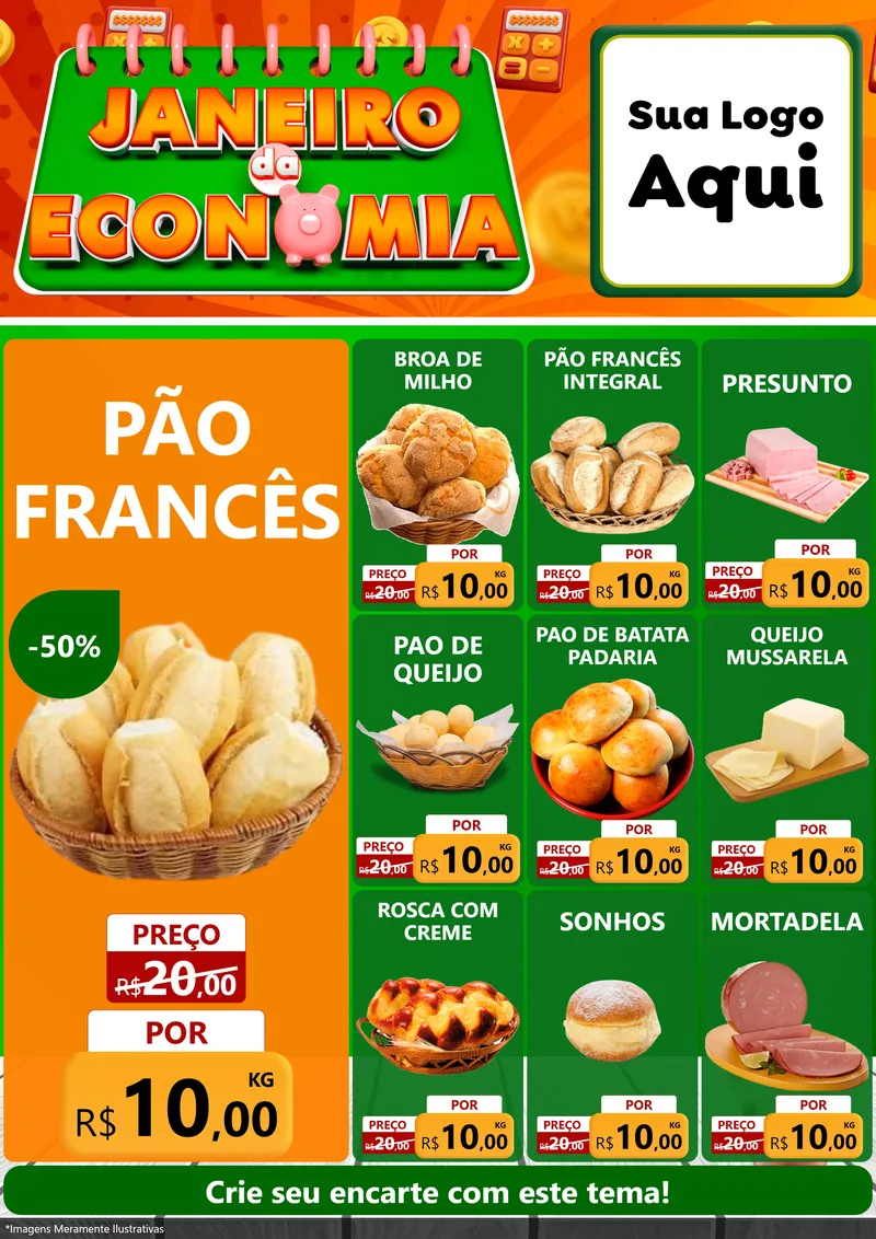 Modelo de Encarte para Encarte A4 Vertical com o tema Janeiro da Economia para Padaria
