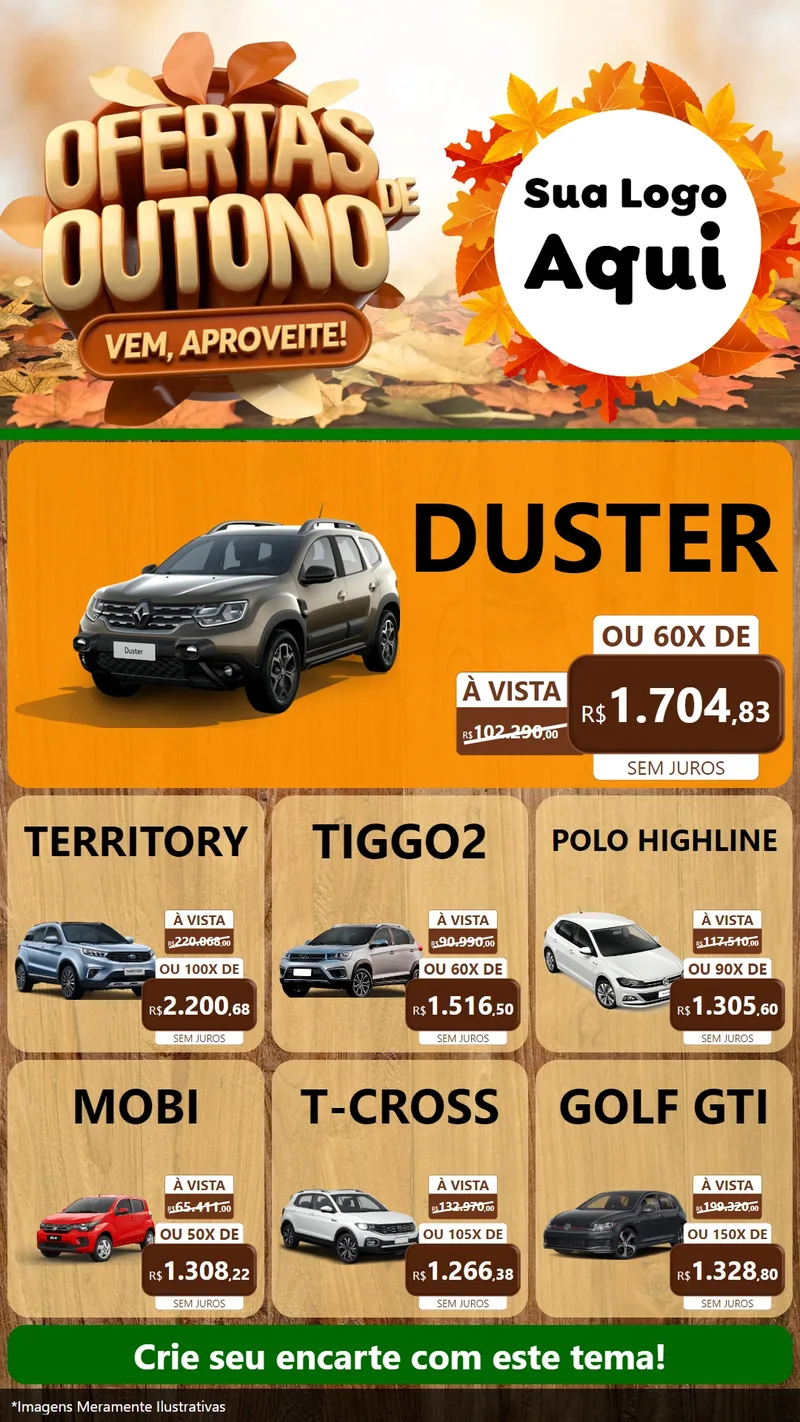 Modelo de Rede Social para Stories com o tema Ofertas de Outono - Vem, Aproveite! para Concessionaria de Carros