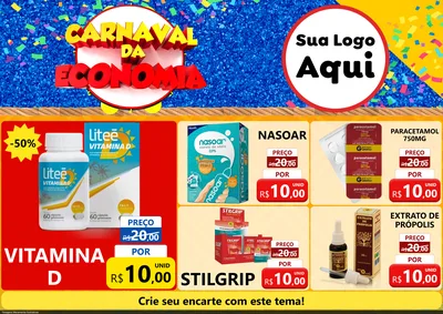 Modelo de Encarte para Encarte A4 Horizontal com o tema Carnaval da Economia para Farmácia