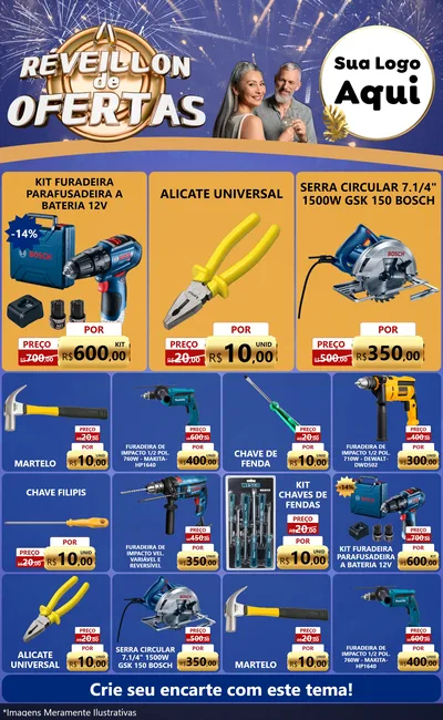 Modelo de Encarte para Encarte Grande com o tema Réveillon de Ofertas para Maquinas e Ferramentas
