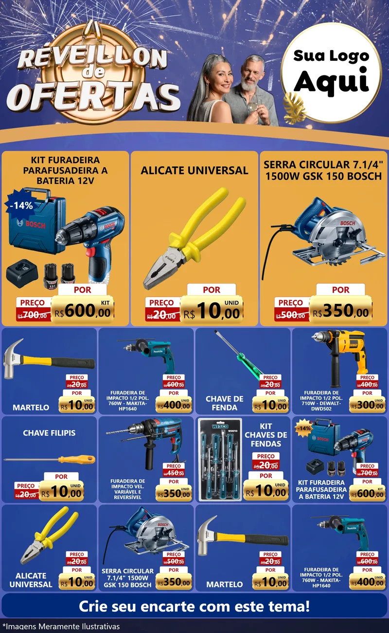 Modelo de Encarte para Encarte Grande com o tema Réveillon de Ofertas para Maquinas e Ferramentas