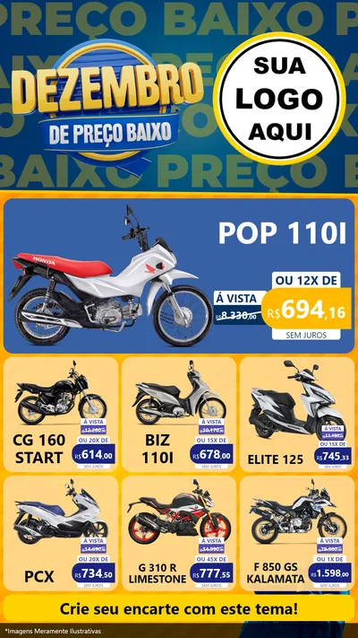 Modelo de Rede Social para Stories com o tema Dezembro de Preço Baixo para Concessionaria de Motos
