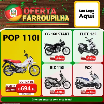 Modelo de Rede Social para Feed Facebook com o tema Oferta Farroupilha para Concessionaria de Motos