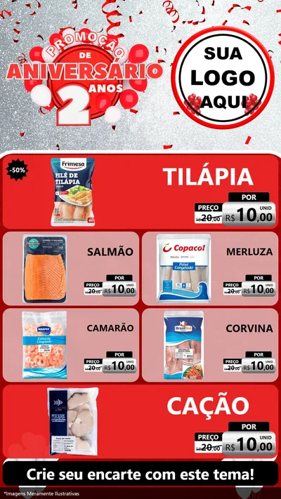 Modelo de TV para TV Vertical com o tema Promoção de Aniversário - 2 Anos para Peixaria