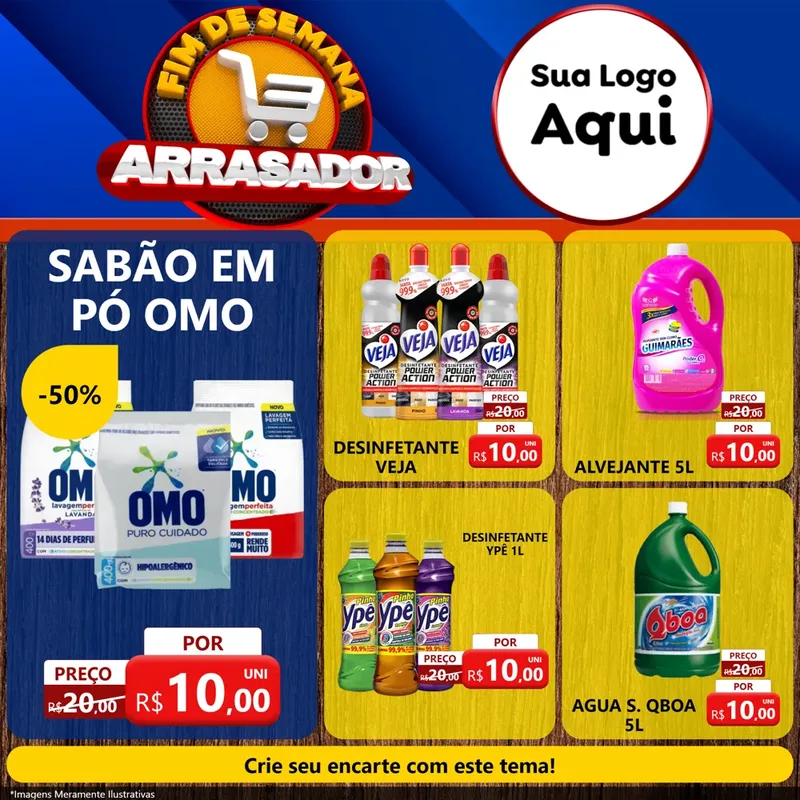 Modelo de Rede Social para Feed Facebook com o tema Fim De Semana Arrasador para Produtos de Limpeza