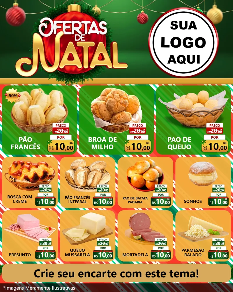 Modelo de Rede Social para Feed Instagram com o tema Ofertas de Natal para Padaria