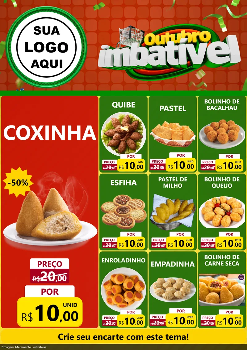 Modelo de Encarte para Encarte A4 Vertical com o tema Outubro Imbatível para Salgadaria