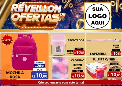 Modelo de Encarte para Encarte A4 Horizontal com o tema Réveillon de Ofertas para Papelaria