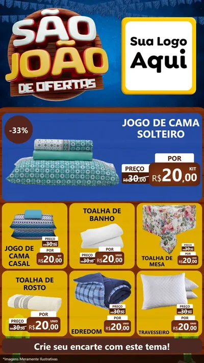 Modelo de Rede Social para Stories com o tema São João Ofertas Imbatíveis! - Junina para Cama, Mesa e Banho