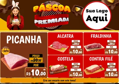 Modelo de Encarte para Encarte A4 Horizontal com o tema Páscoa Premiada para Açougue