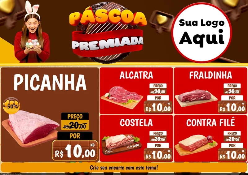 Modelo de Encarte para Encarte A4 Horizontal com o tema Páscoa Premiada para Açougue