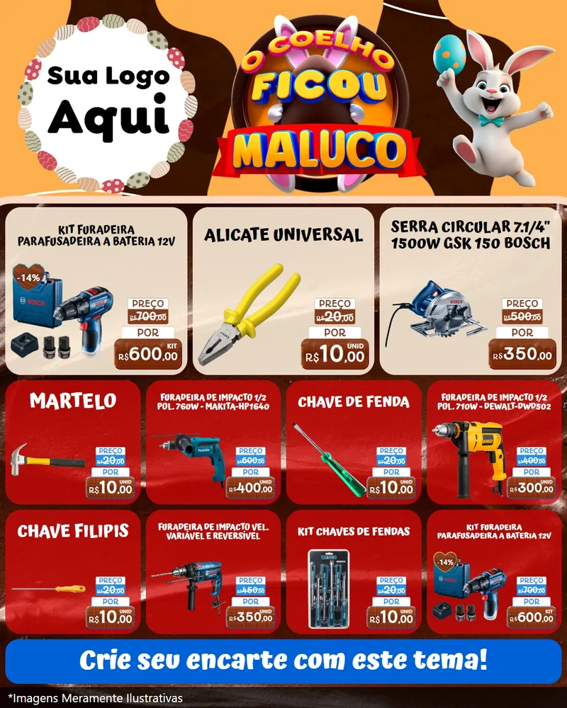 Modelo de Rede Social para Feed Instagram com o tema O Coelho Ficou Maluco - Páscoa para Maquinas e Ferramentas