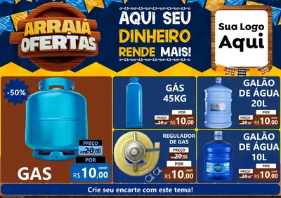 Modelo de Encarte para Encarte A4 Horizontal com o tema Arraiá de Ofertas - Junina para Água e gás