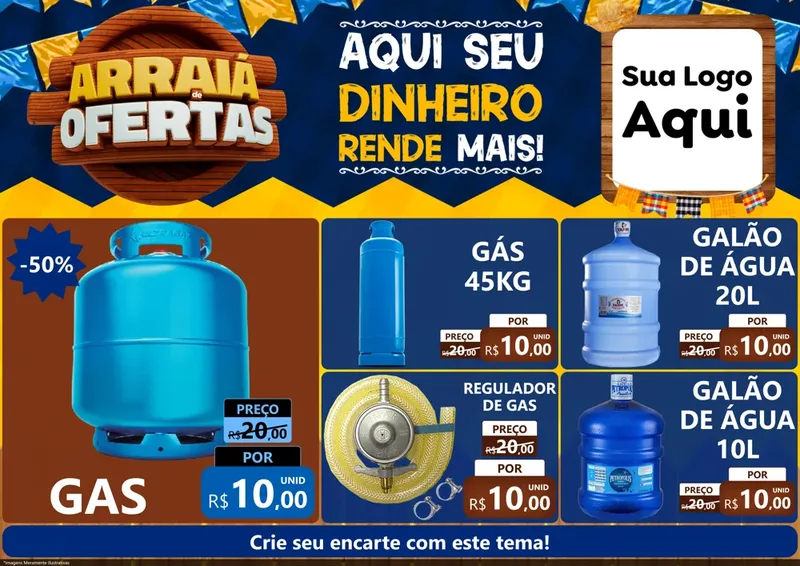 Modelo de Encarte para Encarte A4 Horizontal com o tema Arraiá de Ofertas - Junina para Água e gás