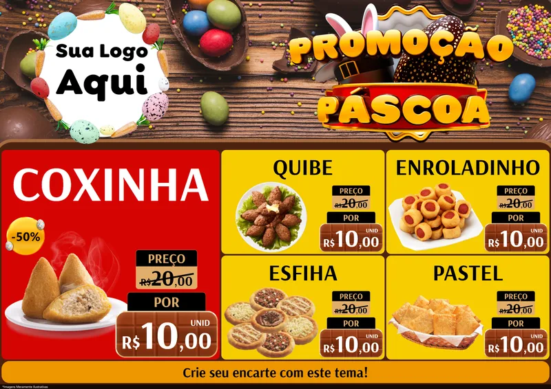 Modelo de Encarte para Encarte A4 Horizontal com o tema Promoção Páscoa para Salgadaria